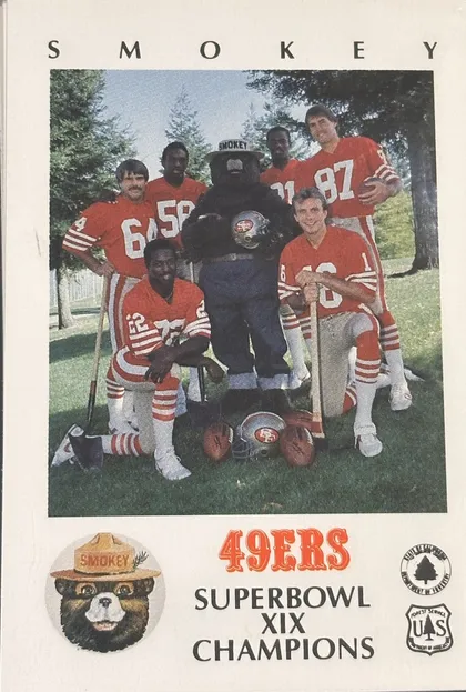 Tarjeta coleccionable de los San Francisco 49ers con el oso Smokey