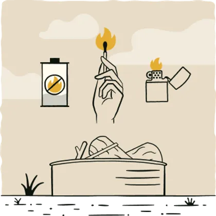 Enciende el fuego con un encendedor o un cerillo, pero no uses líquidos inflamables