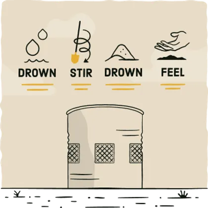 Drown, stir, drown, and feel to fully put out debris burns in a burn barrel